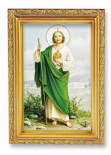 St. Jude Picture Framed Wall Art Decor Small, Antique Gold-Leaf Finished Frame with Acantus-Leaf Edging