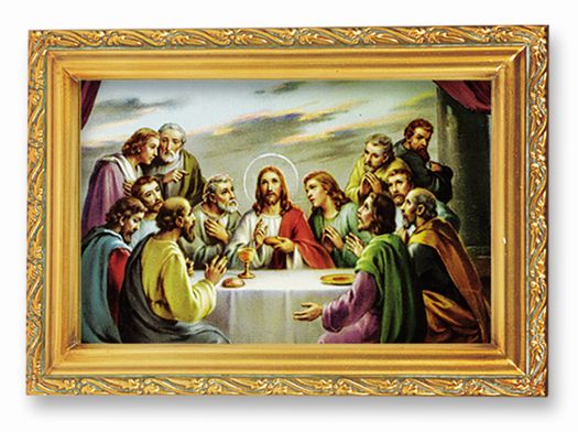 Last Supper Picture Framed Wall Art Decor, Small, Antique Gold-Leaf Finished Frame with Acantus-Leaf Edging