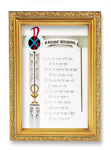 House Blessing Picture Framed Wall Art Decor, Small, Antique Gold-Leaf Finished Frame with Acantus-Leaf Edging
