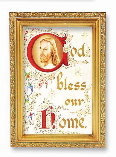House Blessing Picture Framed Wall Art Decor Small Antique Gold-Leaf Frame