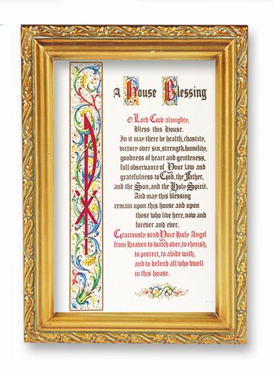 House Blessing Picture Framed Wall Art Decor, Small, Antique Gold-Leaf Finished Frame with Acantus-Leaf Edging