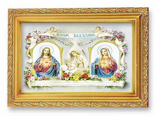 Baby Room Blessing - SHJ-IHM Picture Framed Wall Art Decor Small, Antique Gold-Leaf Finished Frame with Acantus-Leaf Edging