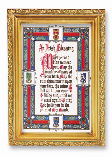 Irish Blessing Picture Framed Wall Art Decor Small, Antique Gold-Leaf Finished Frame with Acantus-Leaf Edging