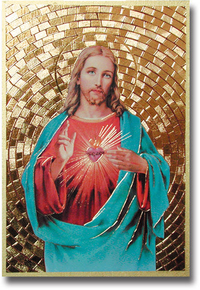 Hirten Sacred Heart of Jesus Gold Foil Mosaic Plaque Wall Art Decor, Small