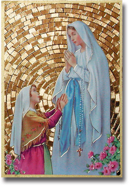 Hirten Our Lady of Lourdes Gold Foil Mosaic Plaque Wall Art Decor, Small