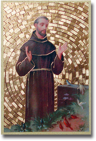 Hirten St. Francis Gold Foil Mosaic Plaque Wall Art Decor Small