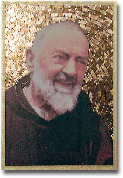 Hirten St. Pio Gold Foil Mosaic Plaque Wall Art Decor, Small
