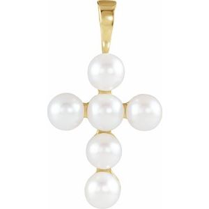 Extel Medium 14K Yellow Gold Womens Religious Pearl Cross Pendant