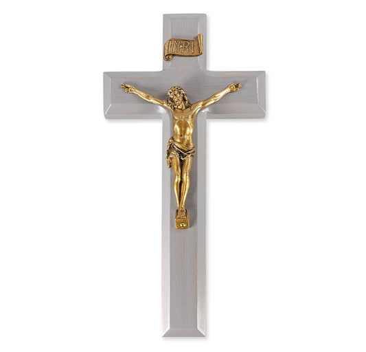 Medium Catholic Camtry Gray Wood Wall Crucifix, 9", for Home, Office, Over Door