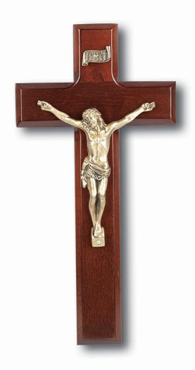 Medium Catholic Dark Cherry Wood Wall Crucifix 9 Inch Decor