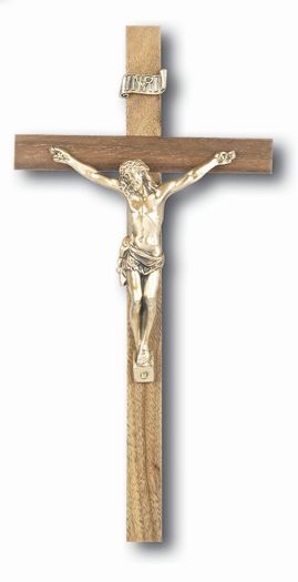 Medium Catholic Genuine Walnut Wood Wall Crucifix, 9", for Home, Office, Over Door