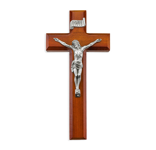 Medium Catholic Tutone Wood Wall Crucifix, 9", for Home, Office, Over Door