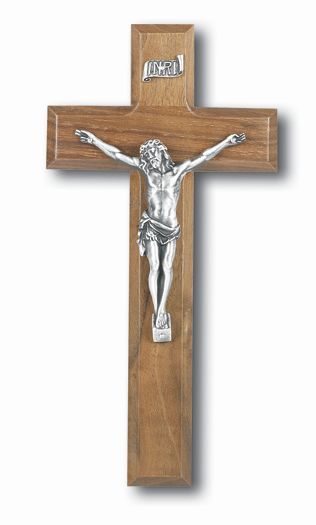 Medium Catholic Genuine Walnut Wood Wall Crucifix, 9", for Home, Office, Over Door