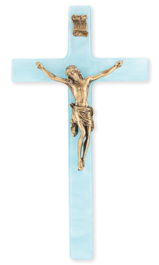 Medium Catholic Blue Pearlized Crucifix 7 Inch for Home Office