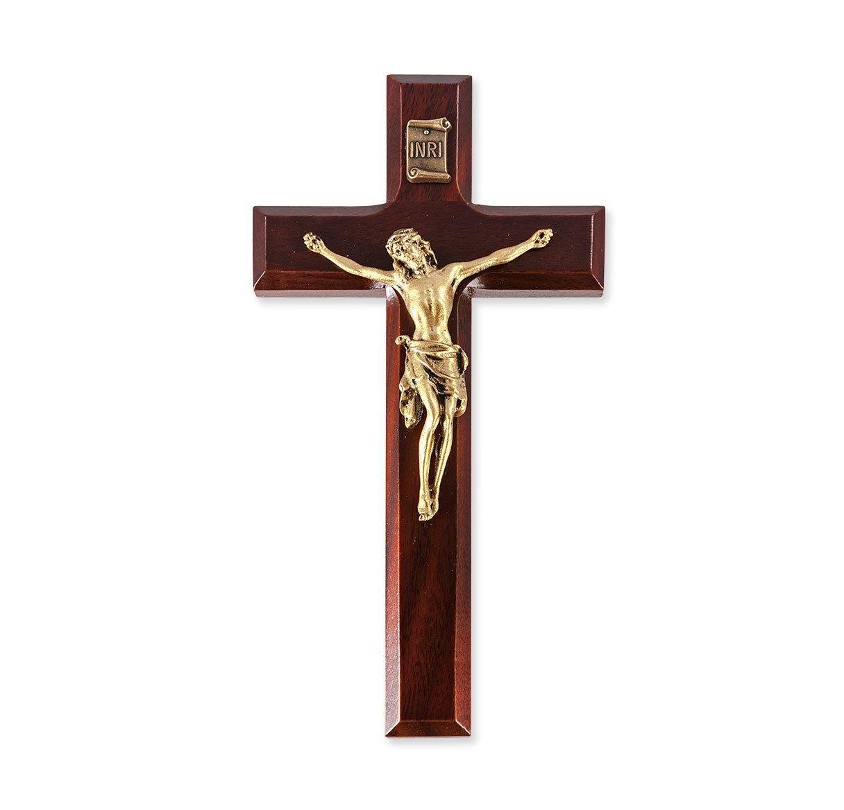 Medium Catholic Dark Cherry Wood Wall Crucifix 7 Inch