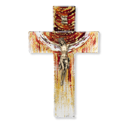 Medium Catholic Red and Gold Crucifix, 7", for Home, Office, Over Door