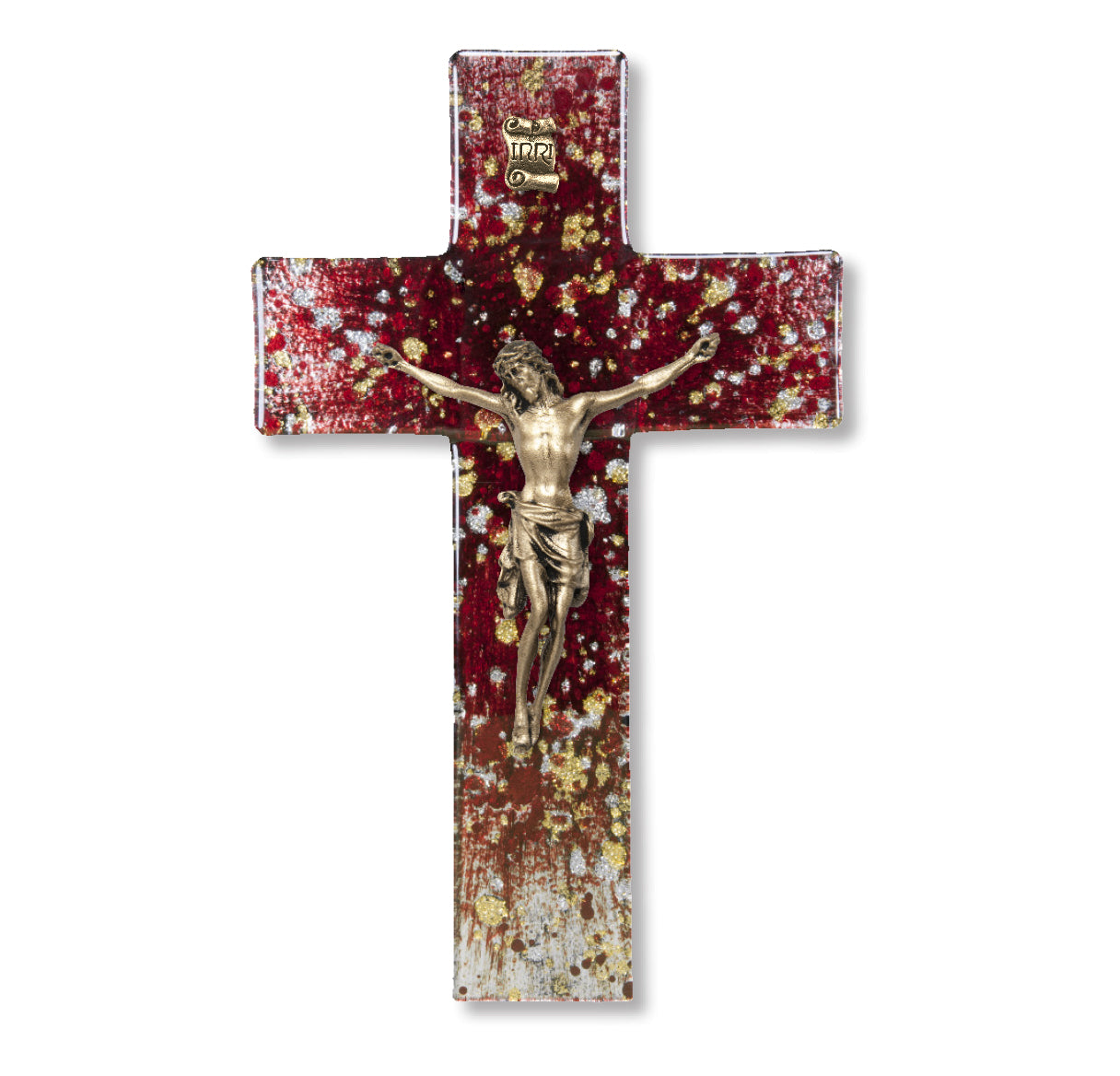 Medium Catholic Deep Red Glass Crucifix, 7", for Home, Office, Over Door