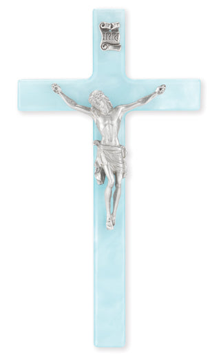 Medium Catholic Blue Pearlized Crucifix 7 Inch for Home