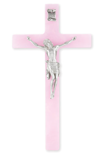 Medium Catholic Pink Pearlized Crucifix 7 Inch For Home Office