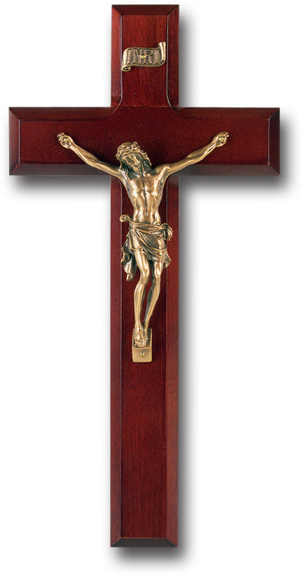 Large Catholic Dark Cherry Wood Wall Crucifix 10 Inch Decor