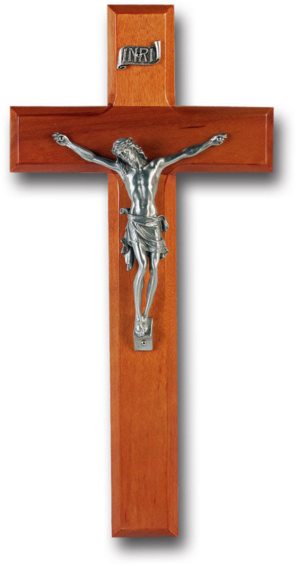 Large Catholic Natural Cherry Wood Wall Crucifix, 10", for Home, Office, Over Door