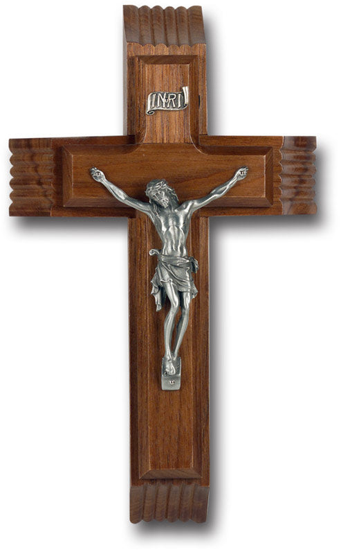 Large Catholic Genuine Walnut Wood Sick Call Crucifix, 10"