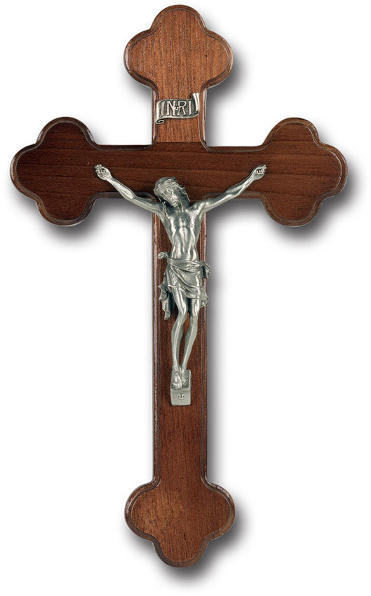 Large Catholic Walnut "Latin Style" Wall Crucifix, 10", for Home, Office, Over Door