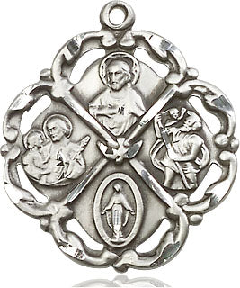 Extel Large Sterling Silver Traditional Catholic 5-Way Cross Pendant with 24 Inch Chain