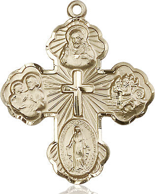 Extel Large 14kt Gold Filled Catholic 5-Way Cross Pendant