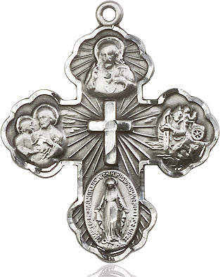 Extel Large Sterling Silver Traditional Catholic 5-Way Cross Medal