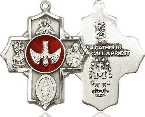 Extel Large Sterling Silver Catholic 5-Way Cross Medal