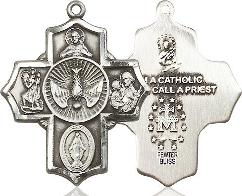 Extel Large Pewter Traditional Catholic 5-Way Cross Pendant