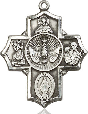Extel Large Sterling Silver Traditional Catholic 5-Way Cross Pendant