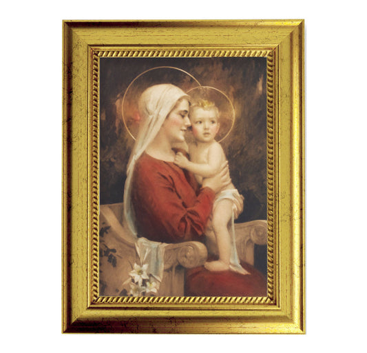 Madonna and Child Picture Framed Wall Art Decor, Small, Antique Gold-Leaf Frame with Rope Detailed Lip