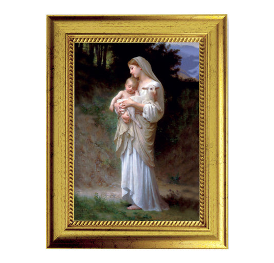 Divine Innocence Picture Framed Wall Art Decor, Small, Antique Gold-Leaf Frame with Rope Detailed Lip