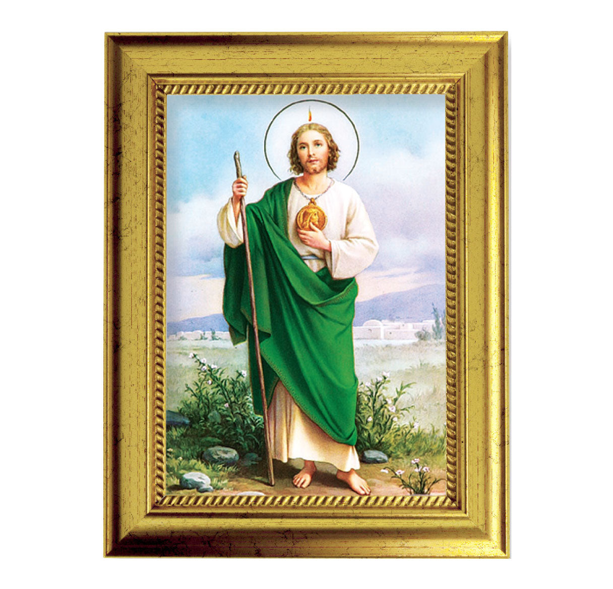 St. Jude Picture Framed Wall Art Decor Small Antique Gold Frame