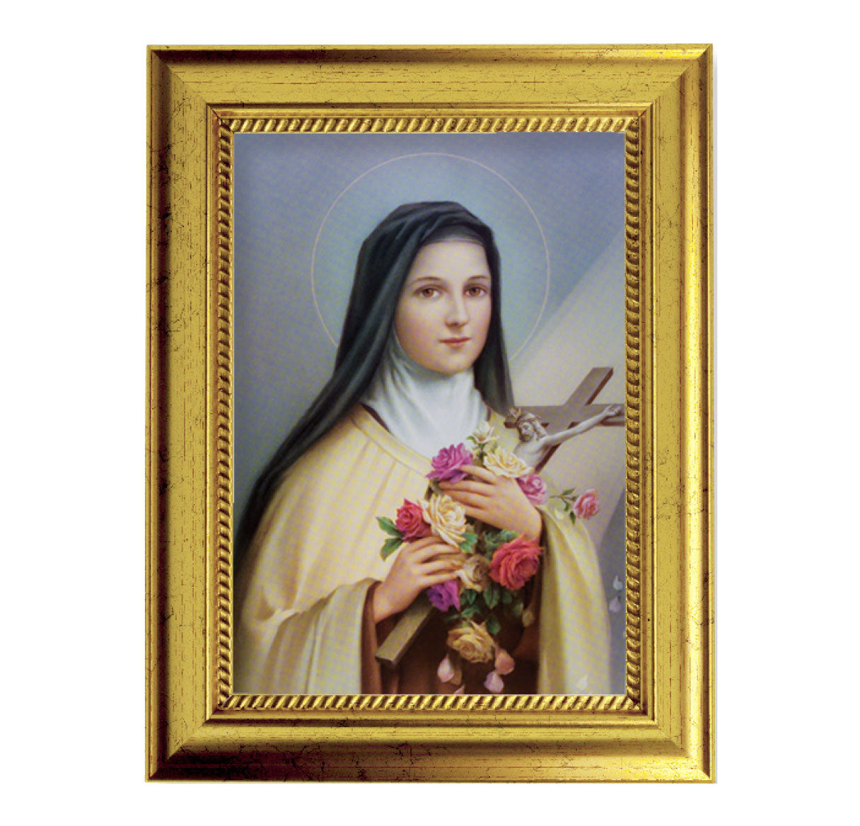 St. Therese Picture Framed Wall Art Decor, Small, Antique Gold-Leaf Frame with Rope Detailed Lip