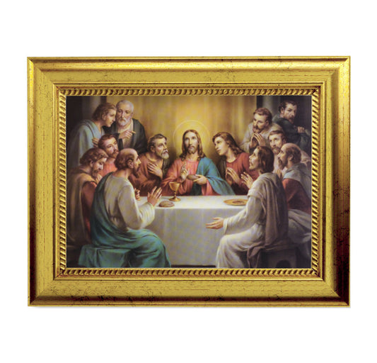 Last Supper Picture Framed Wall Art Decor, Small, Antique Gold-Leaf Frame with Rope Detailed Lip