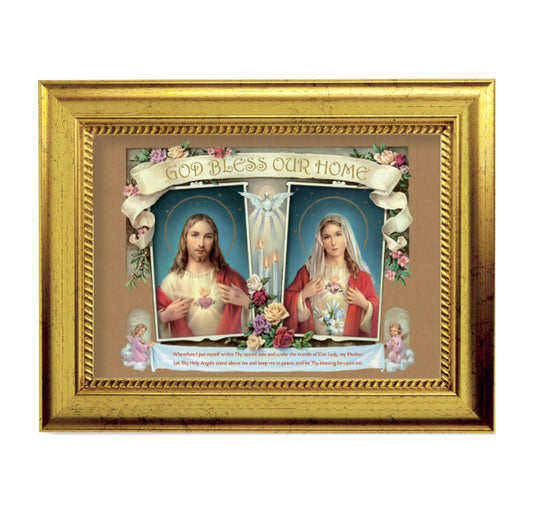 House Blessing Picture Framed Wall Art Decor Small Antique Gold-Leaf Frame