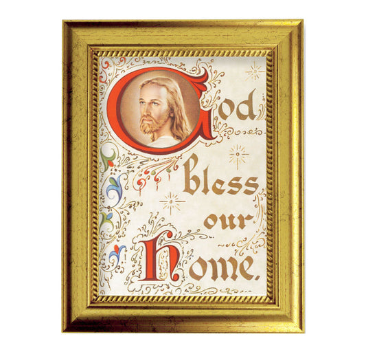 House Blessing Picture Framed Wall Art Decor, Small, Antique Gold-Leaf Frame with Rope Detailed Lip