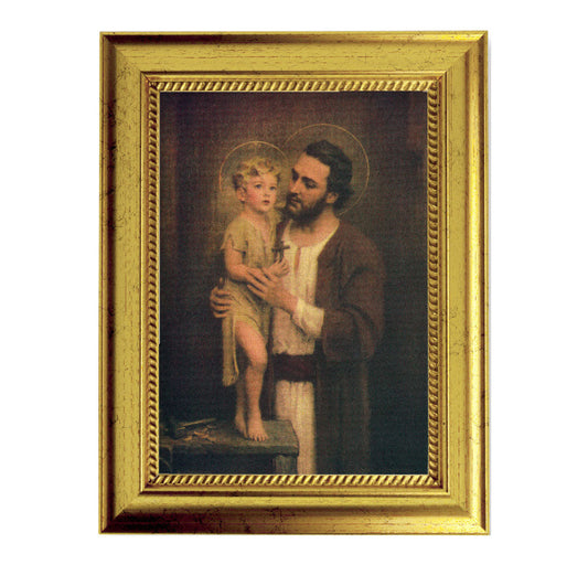 St. Joseph Picture Framed Wall Art Decor Small, Antique Gold-Leaf Frame with Rope Detailed Lip