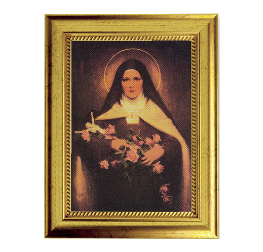 St. Therese Picture Framed Wall Art Decor, Small, Antique Gold-Leaf Frame with Rope Detailed Lip
