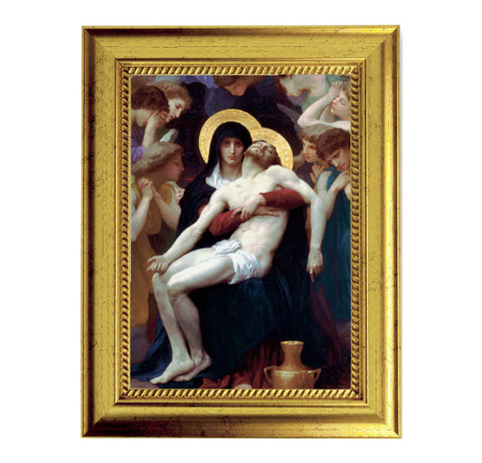 Beautiful Pieta Picture Framed Wall Art Decor Small, Antique Gold-Leaf Frame with Rope Detailed Lip