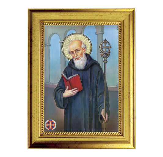 St. Benedict Picture Framed Wall Art Decor Small, Antique Gold-Leaf Frame with Rope Detailed Lip