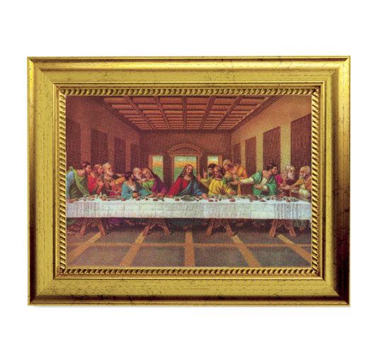 Last Supper Picture Framed Wall Art Decor, Small, Antique Gold-Leaf Frame with Rope Detailed Lip