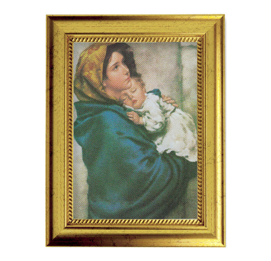 Madonna of the Streets Picture Framed Wall Art Decor Small, Antique Gold-Leaf Frame with Rope Detailed Lip