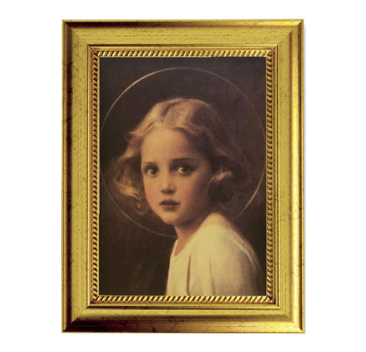 Mary Most Holy Picture Framed Wall Art Decor Small, Antique Gold-Leaf Frame with Rope Detailed Lip