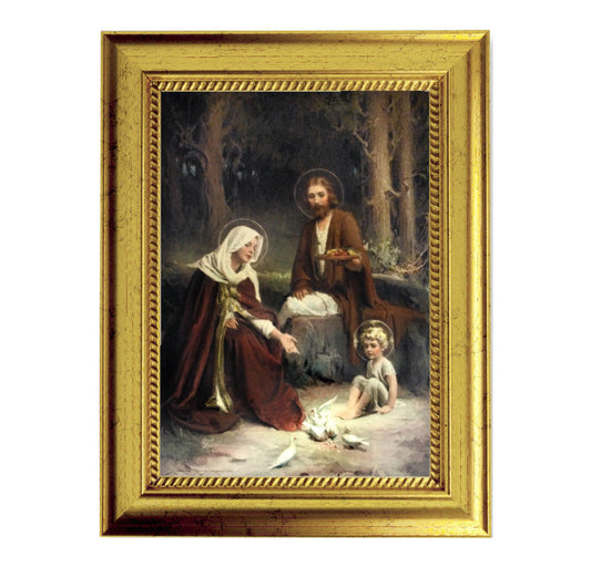 The Holy Family Picture Framed Wall Art Decor Small, Antique Gold-Leaf Frame with Rope Detailed Lip