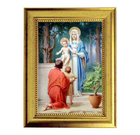 Holy Family with St. John the Baptist Picture Framed Wall Art Decor Small, Antique Gold-Leaf Frame with Rope Detailed Lip