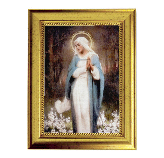 Madonna of the Lillies Picture Framed Wall Art Decor Small, Antique Gold-Leaf Frame with Rope Detailed Lip